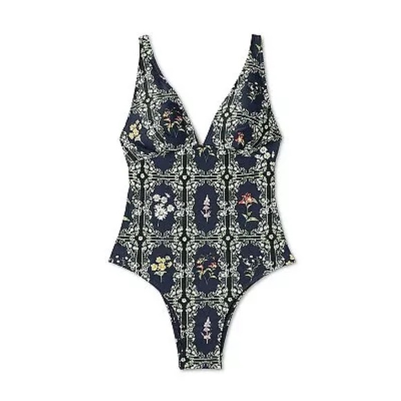 Women's Dainty Floral Tile Print Cheeky One Piece Swimsuit - Agua Bendita - Picture 4 of 6